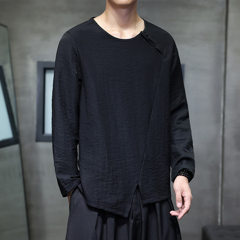 Buddha Stones Fall Solid Okrągły Dekolt Długi Rękaw T-shirt Bawełna Męska Odzież - Czarny - US/UK/AU46， EU56 (5XL) - image 21