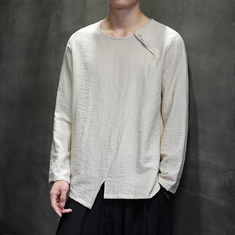 Buddha Stones Fall Solid Okrągły Dekolt Długi Rękaw T-shirt Bawełna Męska Odzież - image 1