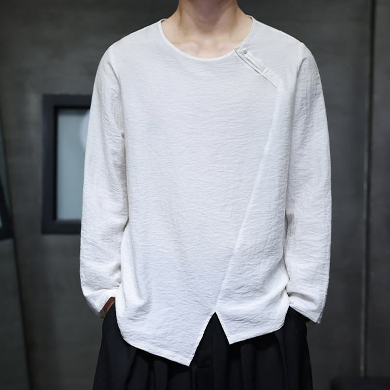 Buddha Stones Fall Solid Okrągły Dekolt Długi Rękaw T-shirt Bawełna Męska Odzież - Biały - US/UK/AU46， EU56 (5XL) - image 7