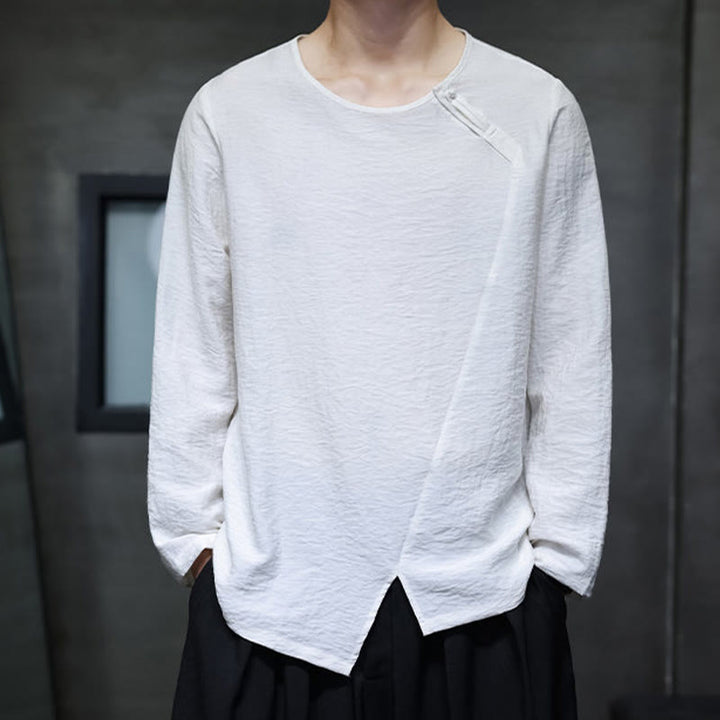 Buddha Stones Fall Solid Okrągły Dekolt Długi Rękaw T-shirt Bawełna Męska Odzież - Biały - US/UK/AU46， EU56 (5XL) - image 7