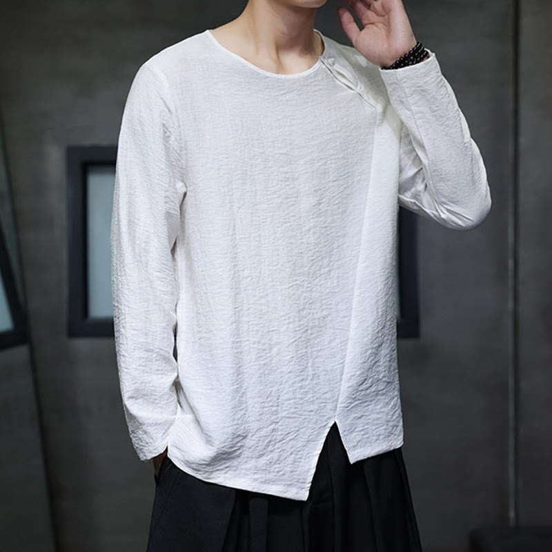 Buddha Stones Fall Solid Okrągły Dekolt Długi Rękaw T-shirt Bawełna Męska Odzież - image 13