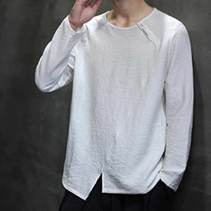 Buddha Stones Fall Solid Okrągły Dekolt Długi Rękaw T-shirt Bawełna Męska Odzież - image 11