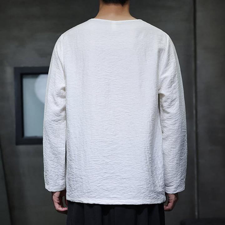 Buddha Stones Fall Solid Okrągły Dekolt Długi Rękaw T-shirt Bawełna Męska Odzież - image 9