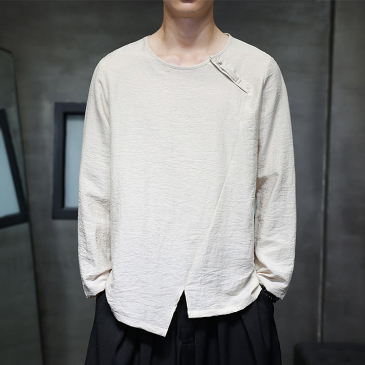 Buddha Stones Fall Solid Okrągły Dekolt Długi Rękaw T-shirt Bawełna Męska Odzież - Bielizna - US/UK/AU46， EU56 (5XL) - image 0