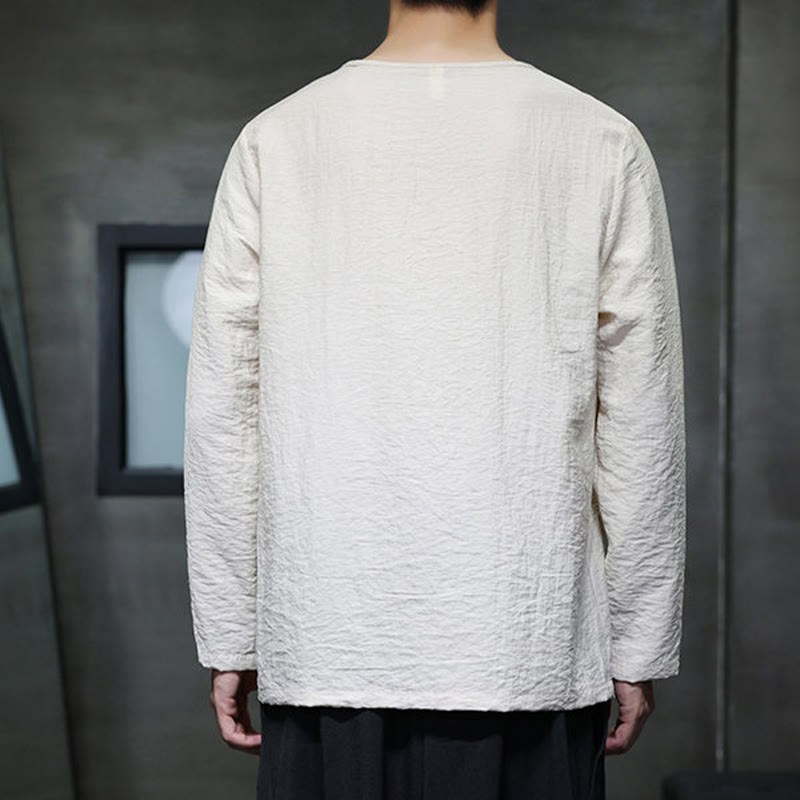 Buddha Stones Fall Solid Okrągły Dekolt Długi Rękaw T-shirt Bawełna Męska Odzież - image 2