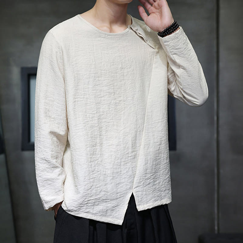 Buddha Stones Fall Solid Okrągły Dekolt Długi Rękaw T-shirt Bawełna Męska Odzież - image 5