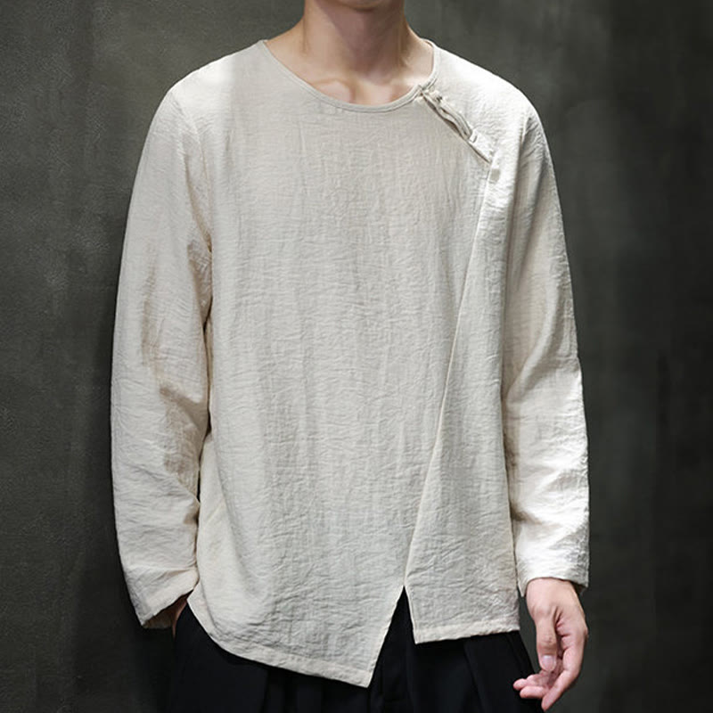 Buddha Stones Fall Solid Okrągły Dekolt Długi Rękaw T-shirt Bawełna Męska Odzież - image 3