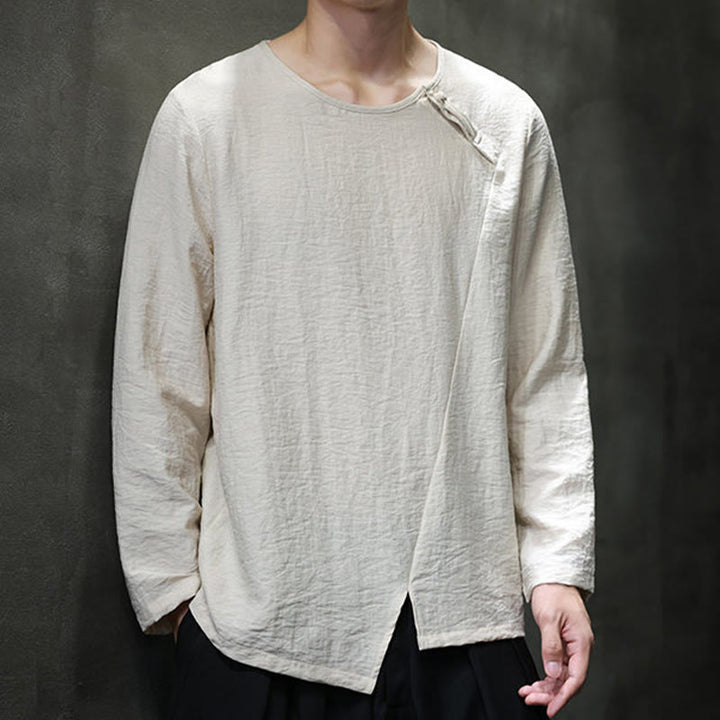 Buddha Stones Fall Solid Okrągły Dekolt Długi Rękaw T-shirt Bawełna Męska Odzież - image 3