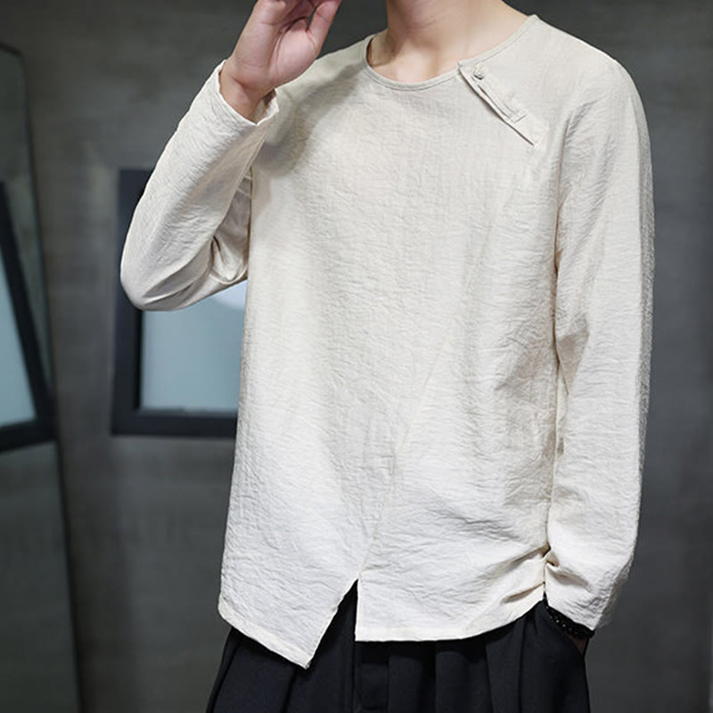 Buddha Stones Fall Solid Okrągły Dekolt Długi Rękaw T-shirt Bawełna Męska Odzież - image 4