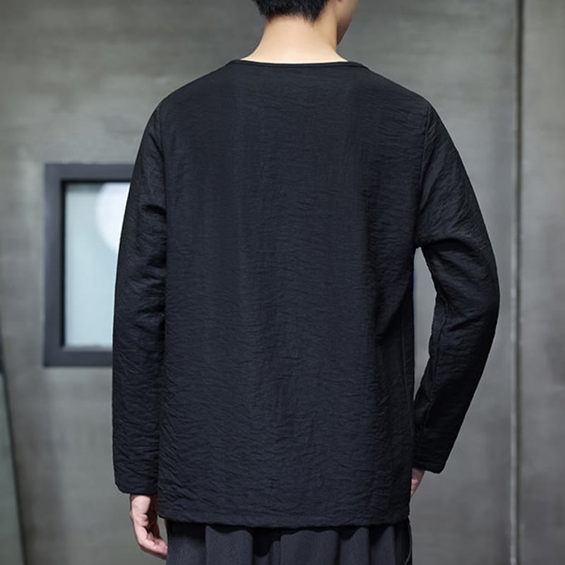 Buddha Stones Fall Solid Okrągły Dekolt Długi Rękaw T-shirt Bawełna Męska Odzież - image 23