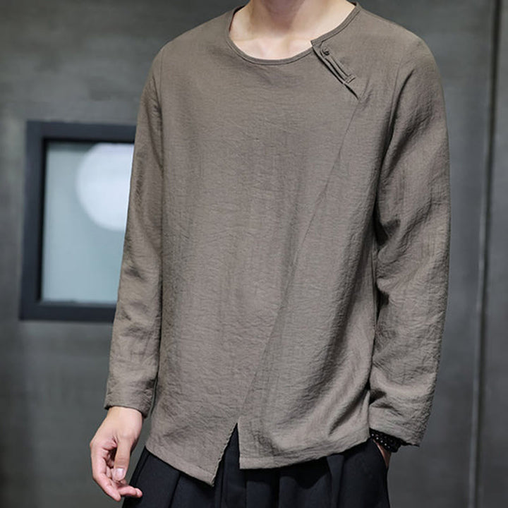 Buddha Stones Fall Solid Okrągły Dekolt Długi Rękaw T-shirt Bawełna Męska Odzież - image 33