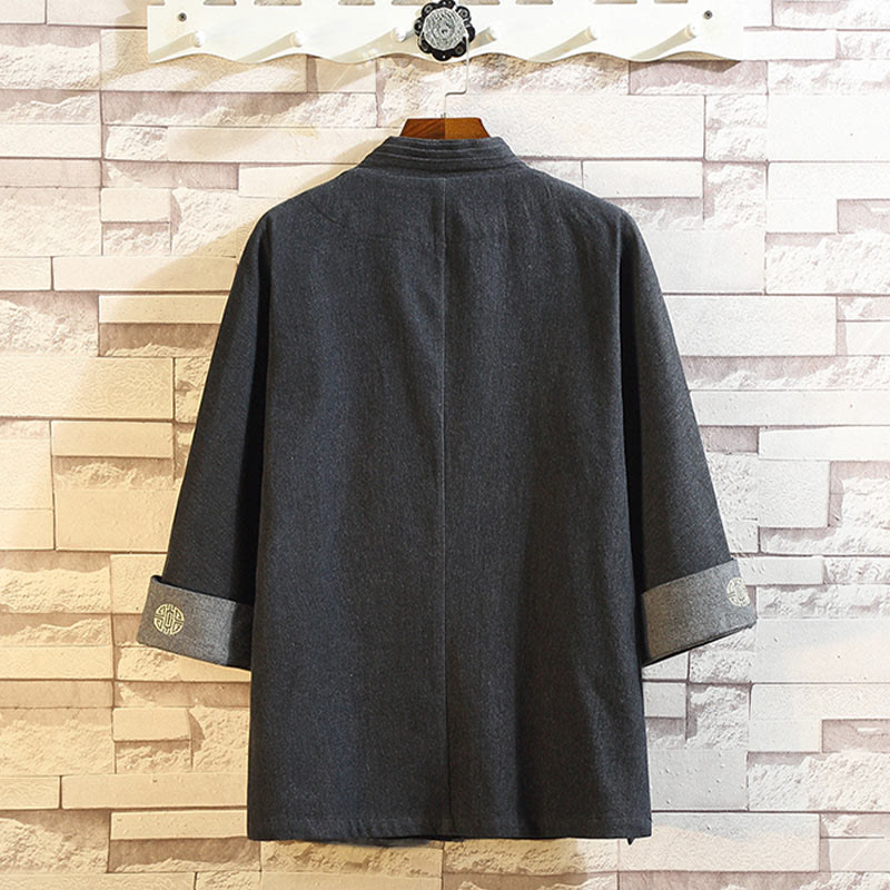 Męski garnitur typu Tang z Buddha Stones , zapinany na guziki żabą, z rękawami trzy czwarte i kieszeniami - image 1