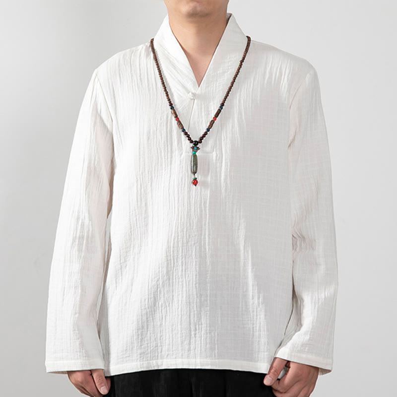 Buddha Stones Jesień Prosty T-shirt z dekoltem w serek Długi rękaw Bawełna Męska Odzież