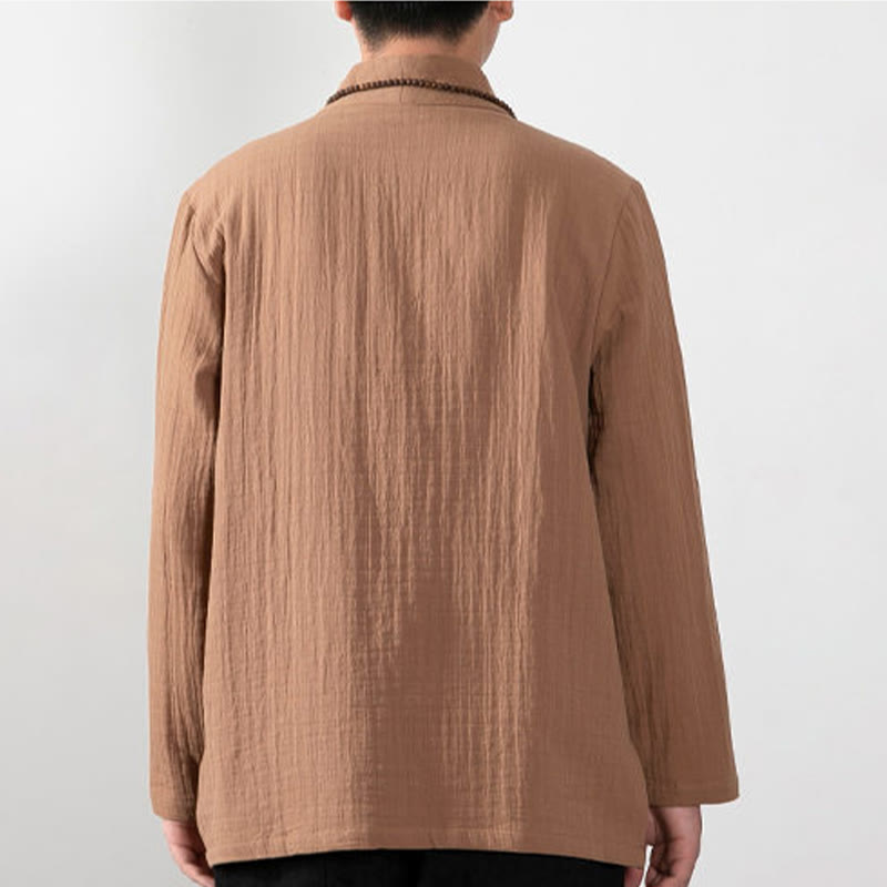 Buddha Stones Jesień Prosty T-shirt z dekoltem w serek Długi rękaw Bawełna Męska Odzież - image 2