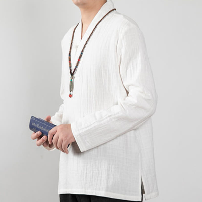 Buddha Stones Jesień Prosty T-shirt z dekoltem w serek Długi rękaw Bawełna Męska Odzież