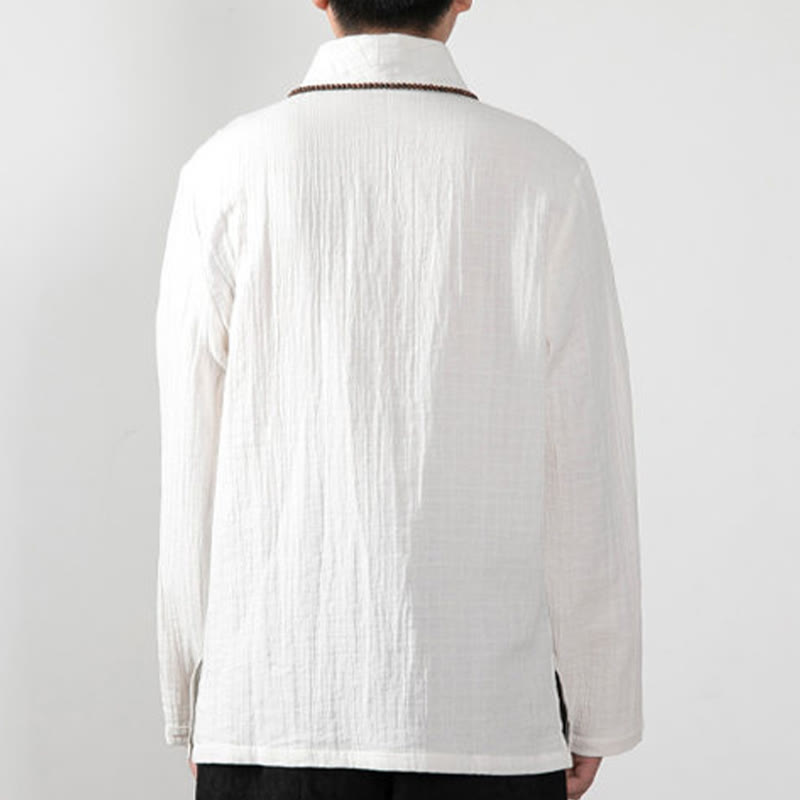 Buddha Stones Jesień Prosty T-shirt z dekoltem w serek Długi rękaw Bawełna Męska Odzież - image 12