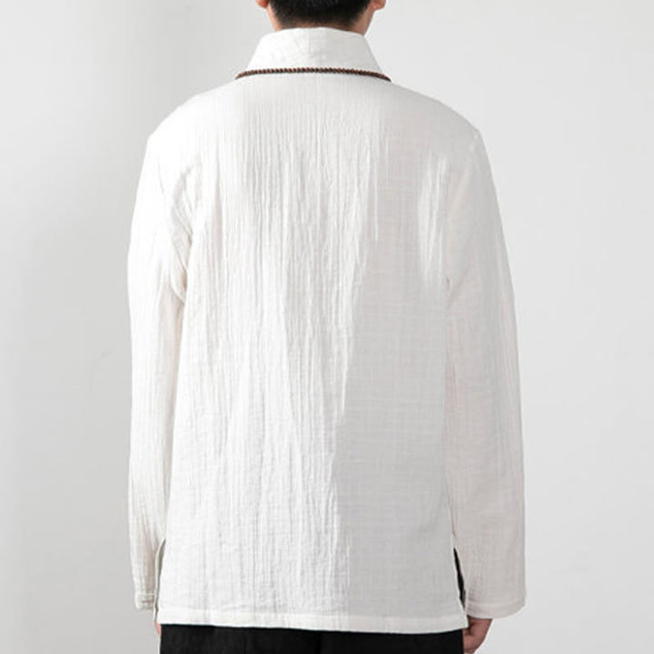 Buddha Stones Jesień Prosty T-shirt z dekoltem w serek Długi rękaw Bawełna Męska Odzież - image 12