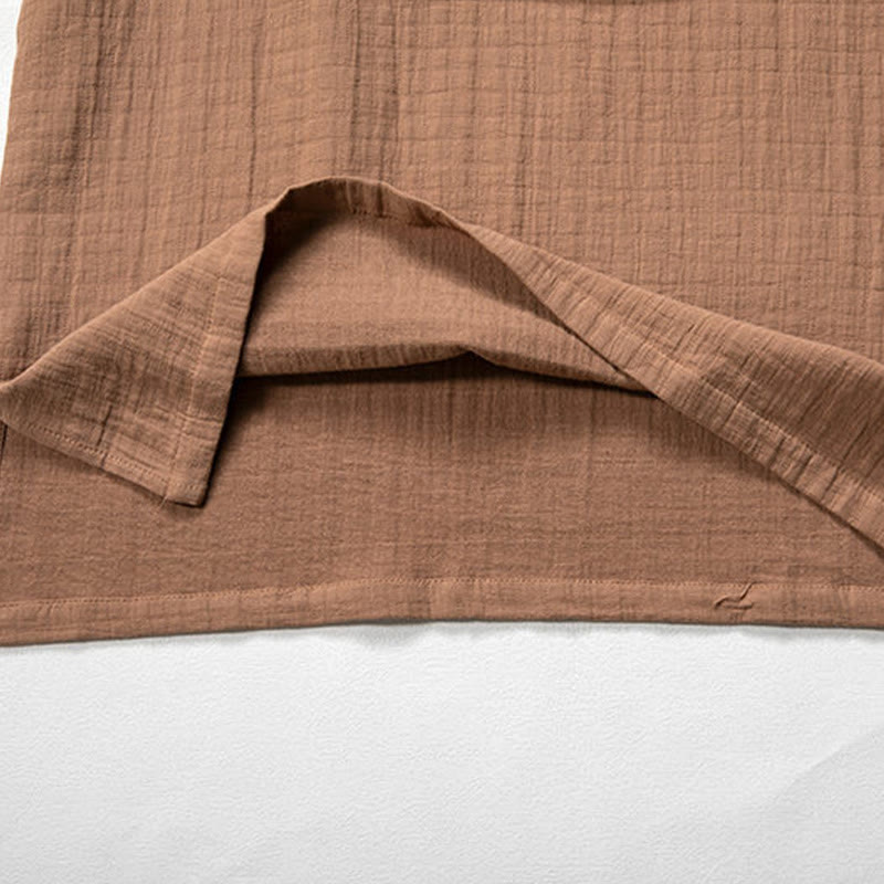 Buddha Stones Jesień Prosty T-shirt z dekoltem w serek Długi rękaw Bawełna Męska Odzież - image 8