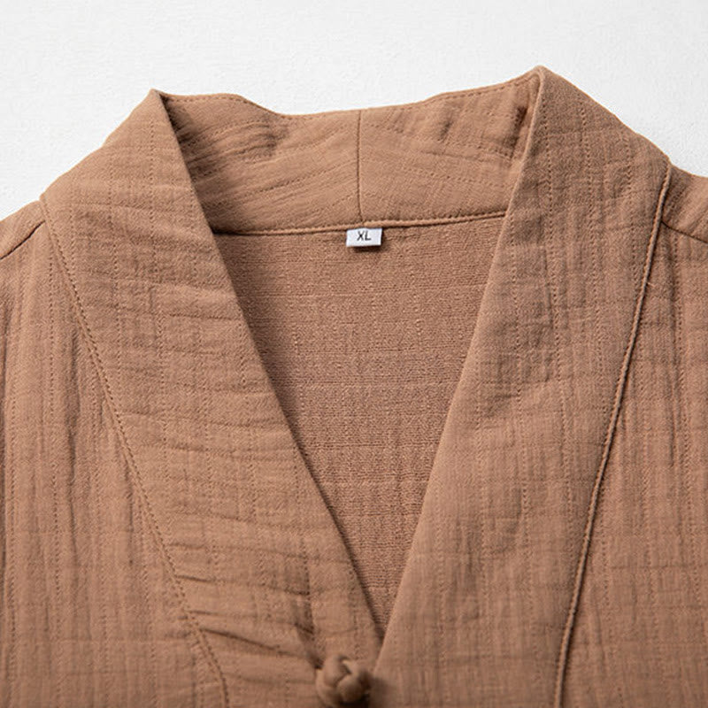 Buddha Stones Jesień Prosty T-shirt z dekoltem w serek Długi rękaw Bawełna Męska Odzież - image 6