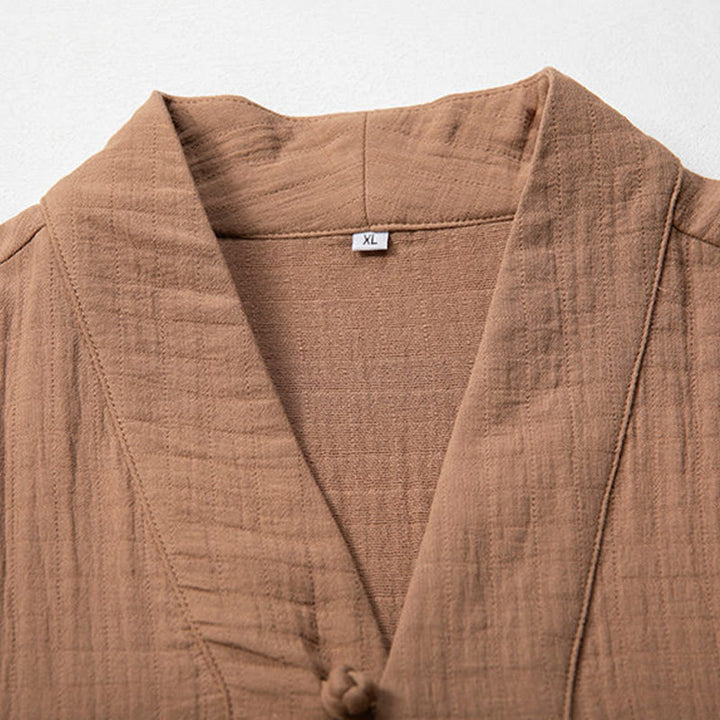 Buddha Stones Jesień Prosty T-shirt z dekoltem w serek Długi rękaw Bawełna Męska Odzież - image 6