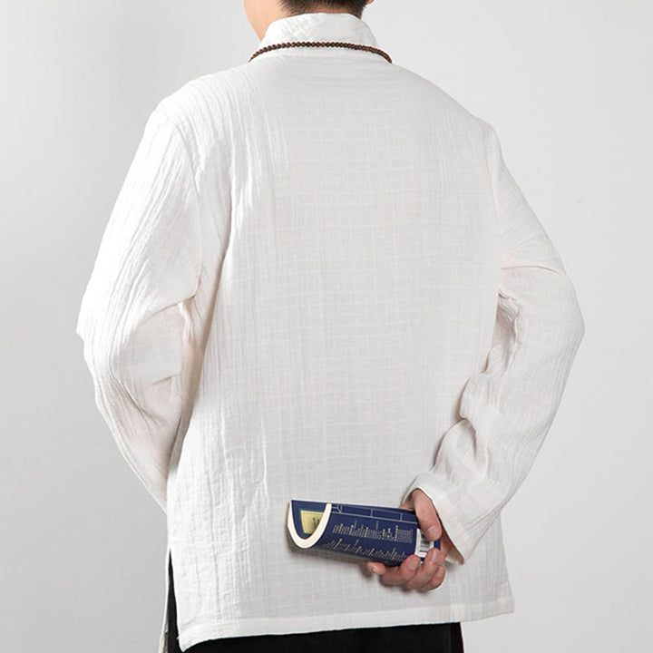 Buddha Stones Jesień Prosty T-shirt z dekoltem w serek Długi rękaw Bawełna Męska Odzież - image 13