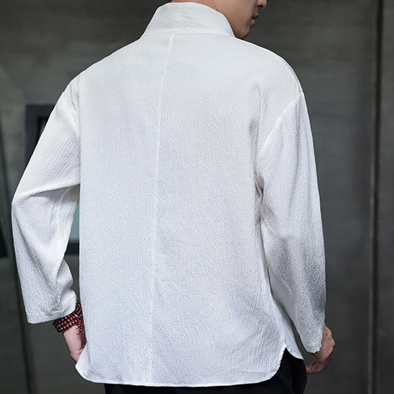 Buddha Stones Prosta koszulka z długim rękawem i dekoltem w serek Męska odzież - image 2