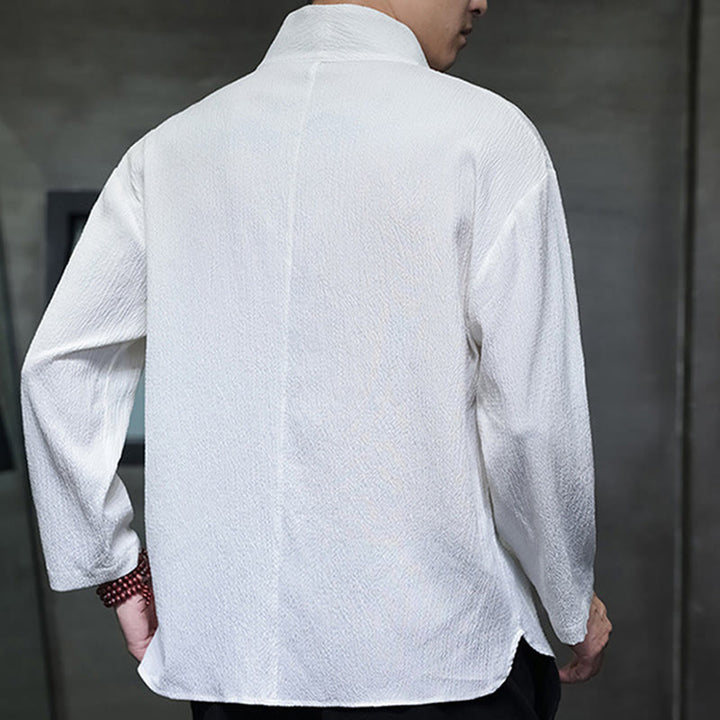 Buddha Stones Prosta koszulka z długim rękawem i dekoltem w serek Męska odzież - image 2