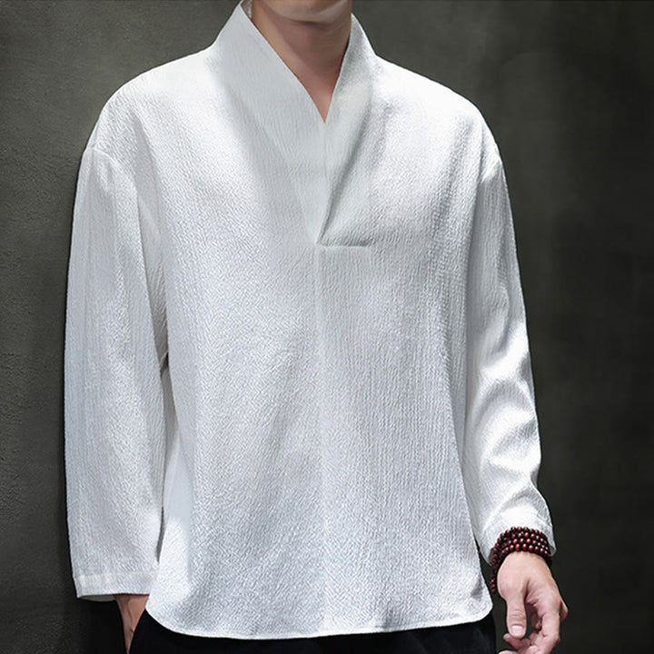 Buddha Stones Prosta koszulka z długim rękawem i dekoltem w serek Męska odzież - image 1