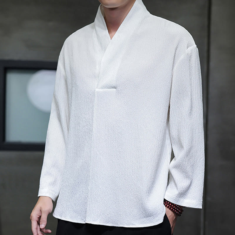 Buddha Stones Prosta koszulka z długim rękawem i dekoltem w serek Męska odzież - image 3