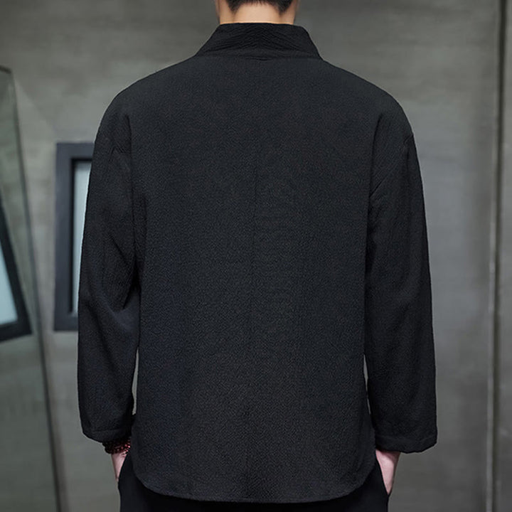 Buddha Stones Prosta koszulka z długim rękawem i dekoltem w serek Męska odzież - image 14