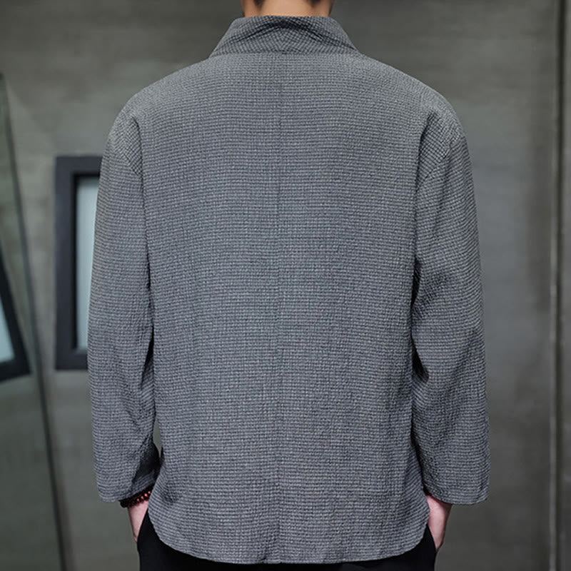 Buddha Stones Prosta koszulka z długim rękawem i dekoltem w serek Męska odzież - image 21