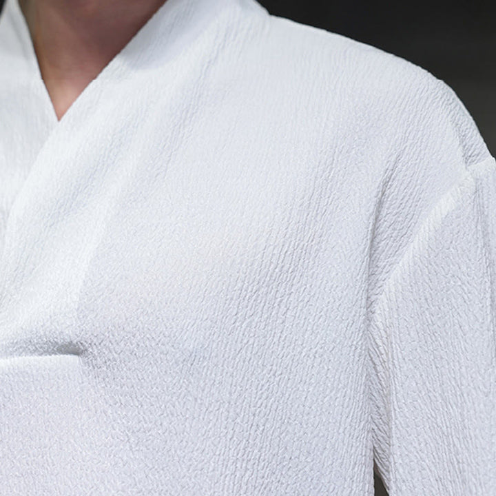 Buddha Stones Prosta koszulka z długim rękawem i dekoltem w serek Męska odzież - image 8