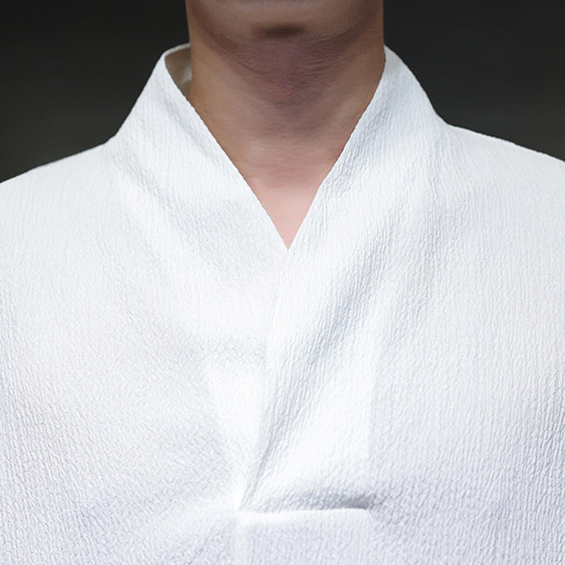 Buddha Stones Prosta koszulka z długim rękawem i dekoltem w serek Męska odzież - image 7