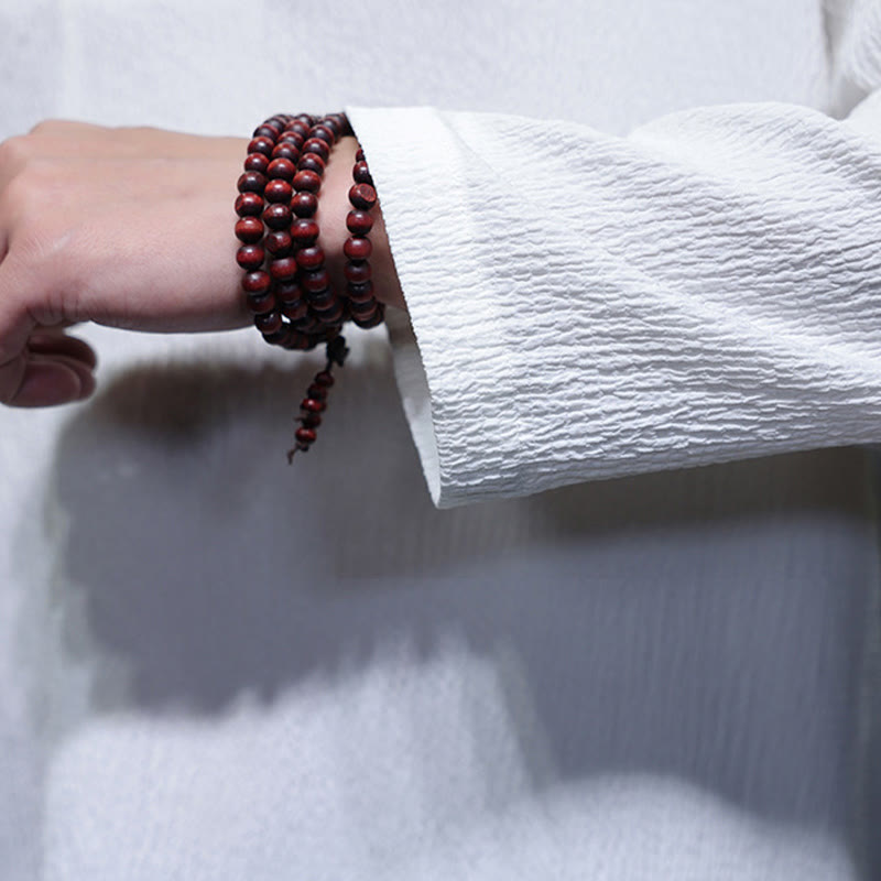 Buddha Stones Prosta koszulka z długim rękawem i dekoltem w serek Męska odzież - image 9