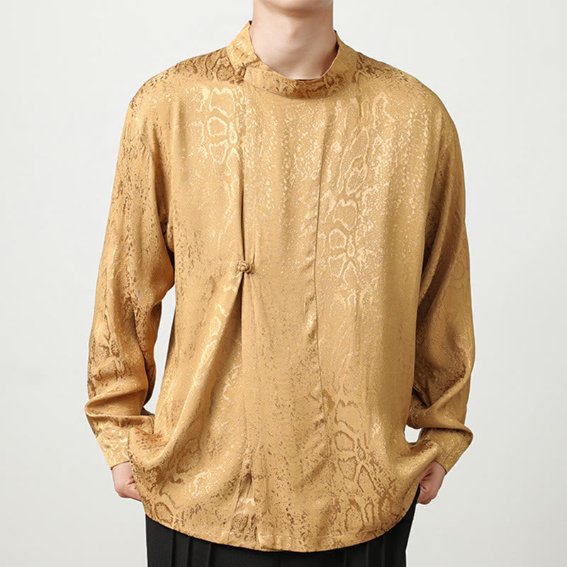 Koszula z długim rękawem i żabim guzikiem Buddha Stones Fall Jacquard Męska odzież - Mokasyn - US/UK/AU46， EU56 (5XL) - image 1