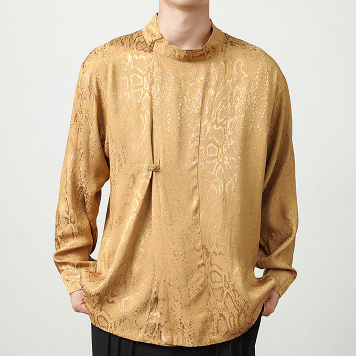 Koszula z długim rękawem i żabim guzikiem Buddha Stones Fall Jacquard Męska odzież - Mokasyn - US/UK/AU46， EU56 (5XL) - image 1