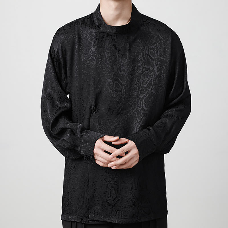 Koszula z długim rękawem i żabim guzikiem Buddha Stones Fall Jacquard Męska odzież - Czarny - US/UK/AU46， EU56 (5XL) - image 11