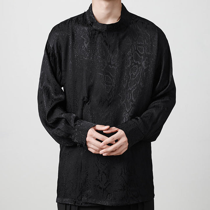 Koszula z długim rękawem i żabim guzikiem Buddha Stones Fall Jacquard Męska odzież - Czarny - US/UK/AU46， EU56 (5XL) - image 11
