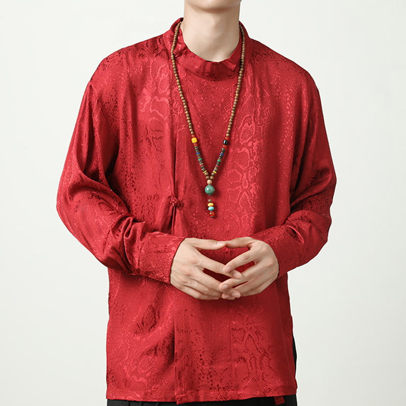 Koszula z długim rękawem i żabim guzikiem Buddha Stones Fall Jacquard Męska odzież - Czerwony - US/UK/AU46， EU56 (5XL) - image 19