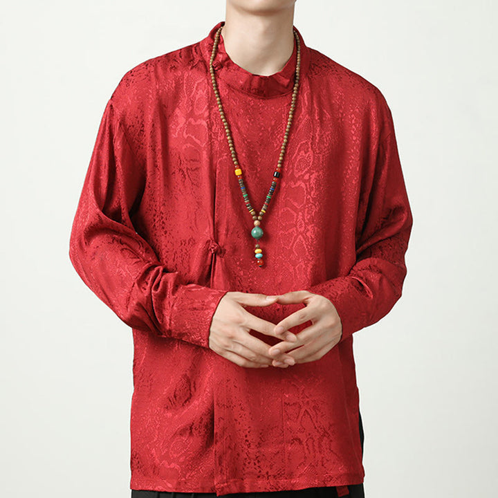 Koszula z długim rękawem i żabim guzikiem Buddha Stones Fall Jacquard Męska odzież - Czerwony - US/UK/AU46， EU56 (5XL) - image 19