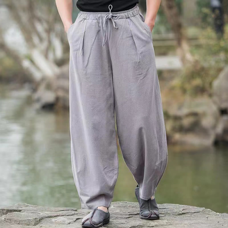 Spodnie haremowe męskie z bawełny Buddha Stones Casual Simple Drawstring z kieszeniami