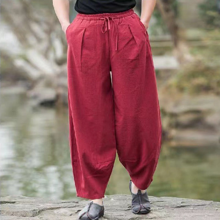 Spodnie haremowe męskie z bawełny Buddha Stones Casual Simple Drawstring z kieszeniami