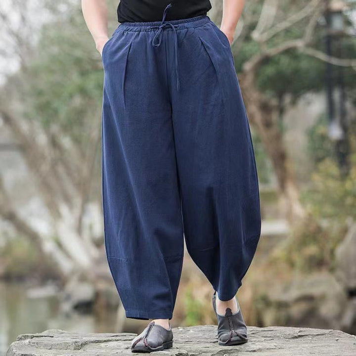 Spodnie haremowe męskie z bawełny Buddha Stones Casual Simple Drawstring z kieszeniami