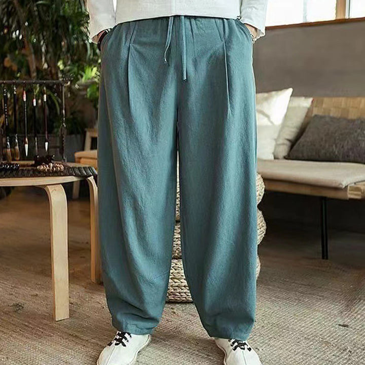 Spodnie haremowe męskie z bawełny Buddha Stones Casual Simple Drawstring z kieszeniami
