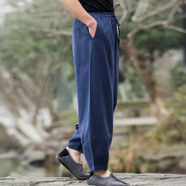 Spodnie haremowe męskie z bawełny Buddha Stones Casual Simple Drawstring z kieszeniami