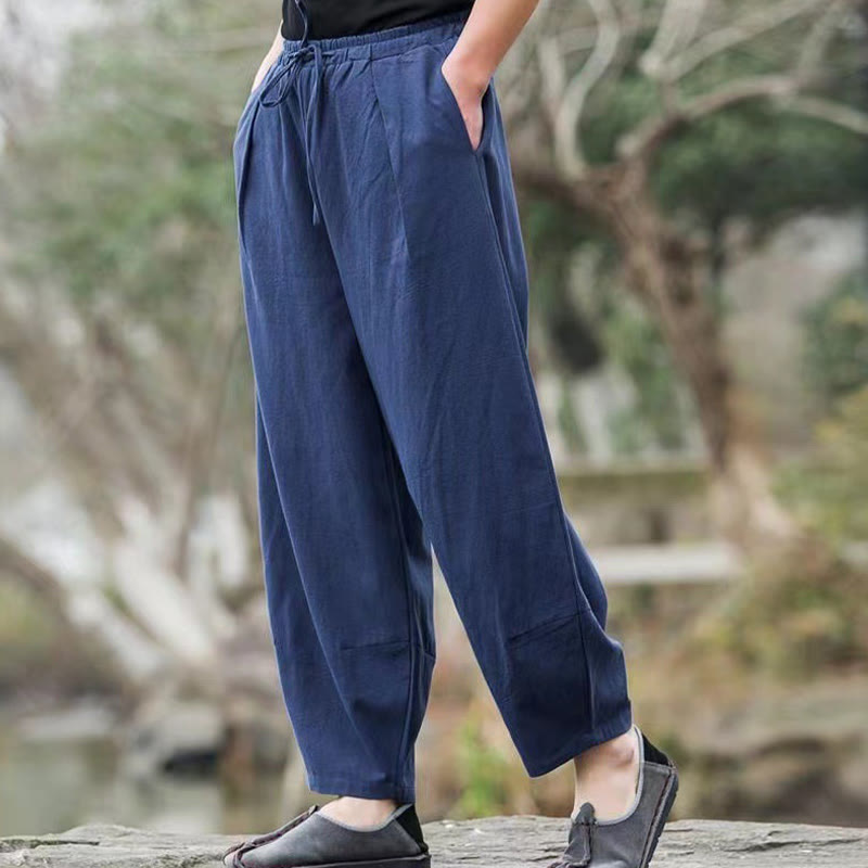 Spodnie haremowe męskie z bawełny Buddha Stones Casual Simple Drawstring z kieszeniami