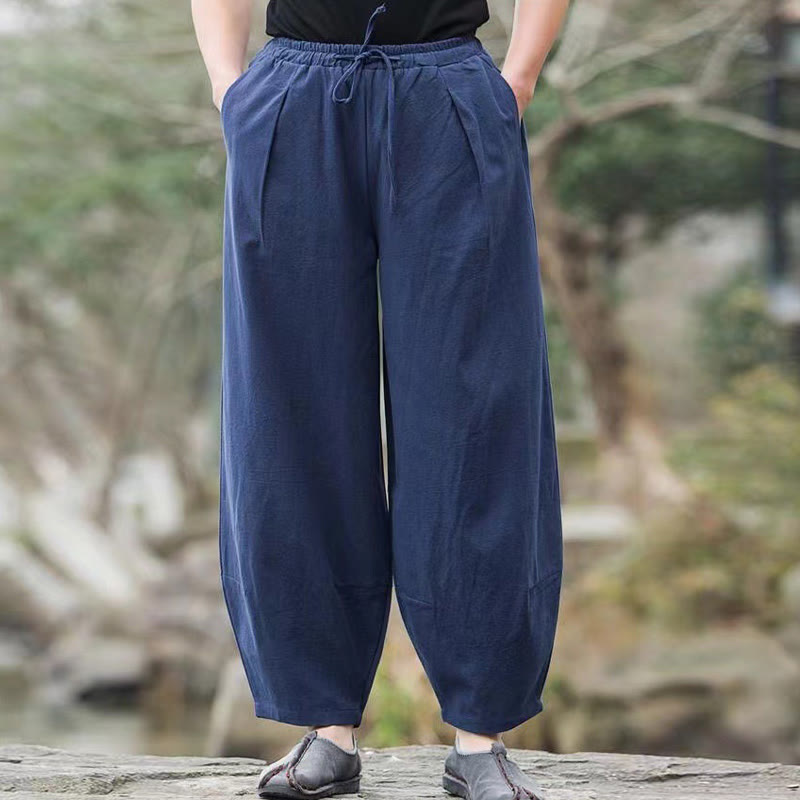 Spodnie haremowe męskie z bawełny Buddha Stones Casual Simple Drawstring z kieszeniami