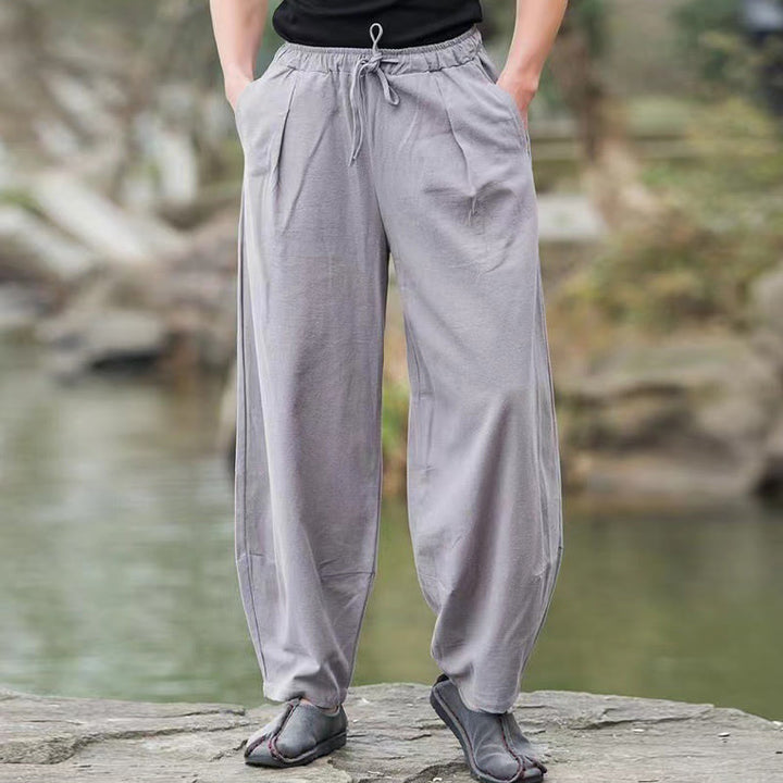 Spodnie haremowe męskie z bawełny Buddha Stones Casual Simple Drawstring z kieszeniami