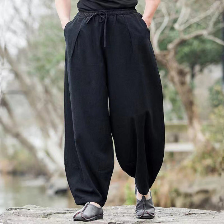 Spodnie haremowe męskie z bawełny Buddha Stones Casual Simple Drawstring z kieszeniami