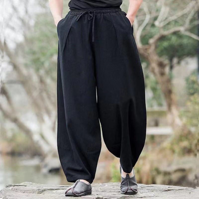Spodnie haremowe męskie z bawełny Buddha Stones Casual Simple Drawstring z kieszeniami - image 8